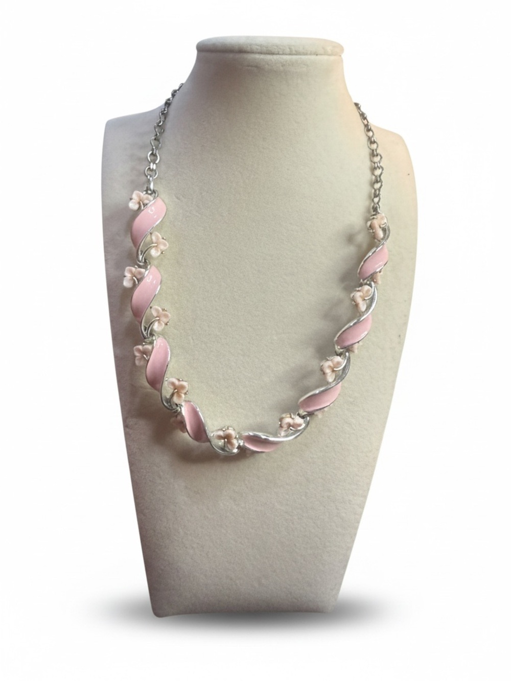 Vintage Lisner Pink Thermoset Floral Necklace 1950s 60s Signed
